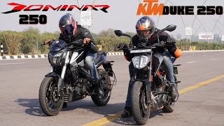 Bajaj Dominar 250 VS KTM Duke 250 Performance Test [upl. by Annaej432]