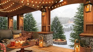 Winter Cozy Porch in Snow Falling Ambience with Crackling Campfire Snowfall and Relaxing Vibes [upl. by At]