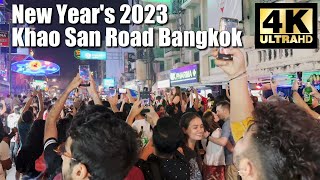 New Years 2023 Khao San Road Bangkok Thailand  Crowded countdown celebration [upl. by Ring]