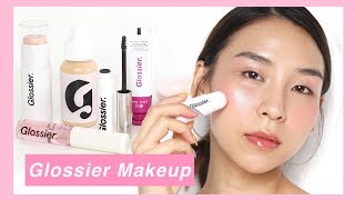 Full Face of Glossier Makeup  TINA TRIES IT [upl. by Nit]