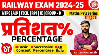 🔴PERCENTAGE01 प्रतिशत  RAILWAY MATHS PYQ SERIES  FOR NTPC RPF ALP GROUPD  ADITYA SIR [upl. by Meingoldas]