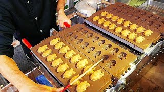 Japanese Street Food  TAIYAKI CAKE Red Bean Sweet Potato Japan [upl. by Marilla]