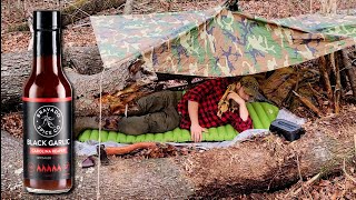 Fallen Tree Poncho Shelter Overnight Camping amp HOT Homemade Chili Beans CAROLINA REAPER HOT SAUCE [upl. by Yruy560]