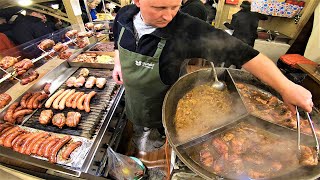 Street Food In Krakow Poland Huge Sausages and Pork Shanks Christmas Food Market [upl. by Sylado]