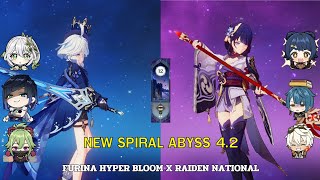 C1 Furina hyper bloom X C0 Raiden National  abyss 42  floor 129 star  genshin impact [upl. by Iramat]