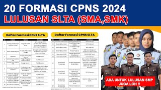 RINCIAN 20 FORMASI CPNS TAHUN 2024 LULUSAN SLTA SMASMKMA [upl. by Maxima824]