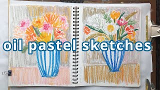 Oil Pastel Landscapes Still Life and Simplified Portraits  Sketchbook Flip [upl. by Suivatal]