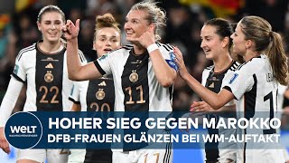 TRAUMSTART BEI WMAUFTAKT DFBFrauen glänzen bei Gruppenspiel gegen Marokko mit hohem Sieg [upl. by Kape]