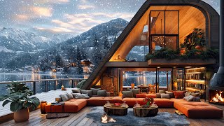 Soothing Winter Ambience Coffee Shop With Gentle Snowfall ☕ Relaxing Jazz Music for Stress Relief [upl. by Otrebile]