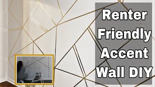 Geometric Accent Wall Using Gold Tape  Renter Friendly DIY [upl. by Sessylu]