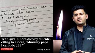 Teen Girl in Kota dies by Suicide Citing a note quotMummy Papa I Cant do JEE quot [upl. by Julina373]