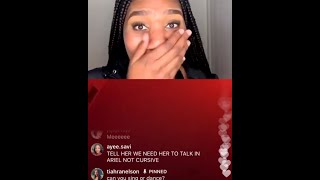 Tiahranelson Instagram Live  Girl sings M to the B in cursive [upl. by Ellersick]