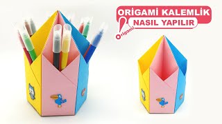 Origami Kağıt Kalemlik Yapımı  Kağıttan Masaüstü Kalemlik Nasıl Yapılır [upl. by Eeldivad34]