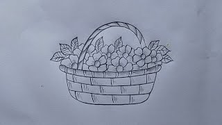 Flower basket drawing easy How to draw flower basket step by step Flowers drawing easy [upl. by Dotson]