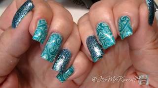 Nail Art  Swirly Aqua with Fab Ur Nails [upl. by Ennaerb970]