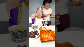 Fire spicy noodle hot dog tteokbokki eating sounds Funny Mukbang shorts [upl. by Retloc577]