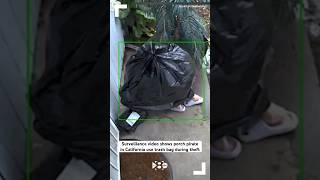 Surveillance video shows porch pirate in California use trash bag during theft [upl. by Hailat]