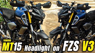 MT15 headlight on FZS V3 modification  fzs v3 modified headlight and headlight test [upl. by Eciryt]