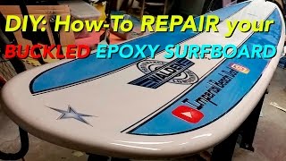 How to fix and repair a buckled Epoxy Surfboard DIY pt2 [upl. by Ablasor]