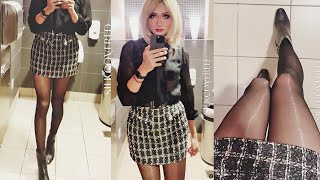 Fully Feminized Crossdresser  Blouse and Plaid Skirt Over Pantyhose  SilkCovered [upl. by Anyaj]