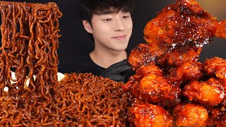 짜파게티에 계란후라이 양념치킨 먹방 BLACK BEAN NOODLES amp FRIED CHICKEN MUKBANG ASMR EATING SOUNDS [upl. by Noit342]