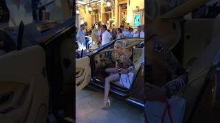 Billionaire luxury lady getting out her Bentley at Monte Carlo billionaire monacoluxurylifestyle [upl. by Drageruaeb493]