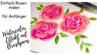 Rosen malen mit Brushpens  Filzstiften im Aquarell Effekt  watercolor  einfach how to draw roses [upl. by Royal]