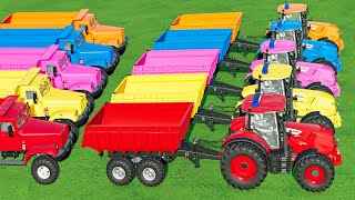 TRANSPORTING CLAAS and McCormickTRACTORs amp FRUITs with FLATBED TRAILER amp GARAGE LOADERS FS22 [upl. by Shedd]