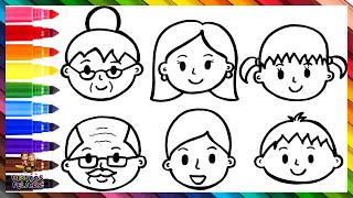 Dibuja y Colorea Una Familia 👵👴👩👨👧👦 Abuelos Padres E Hijos 👪🌈 Dibujos Para Niños [upl. by Nivrek356]