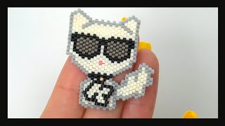 Peyote imparbrick stitchgato Karl Lagerfeld cat peyote stitch [upl. by Abixah]