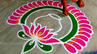 Easy Pongal pot rangoli🌹Sankranthi chukkala muggulu2024🌹New bhogi kundala muggulu🌹Super Pongal kolam [upl. by Ekusuy]