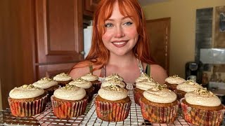 ASMR Baking Pumpkin Spice Cupcakes Close Whispered Voiceover [upl. by Nickey]