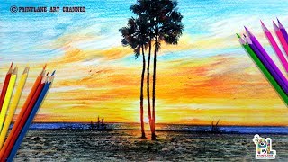 How to Coloring A Sunset Landscape with Color Pencils  Step by Step Pencil Art [upl. by Nolie]