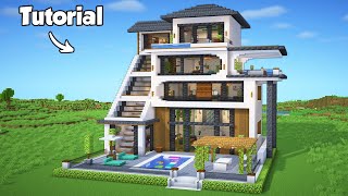 Minecraft How to Build a Modern House Tutorial Easy to Follow 50  Interior in Description [upl. by Nomrac101]