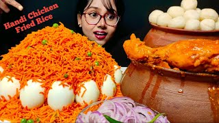 Eating Handi Chicken Fried Rice Rasgulla Boiled Eggs  Big Bites  Matka Chicken Eating [upl. by Ariuqahs]