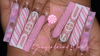 PINK GINGERBREAD NAILS ❄️🍭  ACRYLIC NAIL TUTORIAL ✨ [upl. by Tterrag]