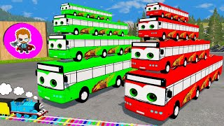 Big amp Small Long Lightning Mcqueen Bus vs Thomas Train  Long Cars Truck Rescue Bus  BeamNGDrive [upl. by Saimerej]