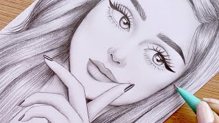 Pencil Sketch for beginners  How to draw a face  step by step  Girl Drawing [upl. by Nawrocki]