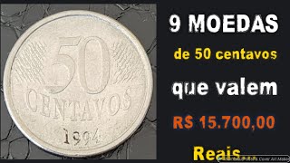 9 Moedas de 50 centavos que valem R 1570000 compro pago avista Estão em circulação [upl. by Aikemit]