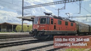 SBB Re 420 264 mit Güterzug Ausfahrt in Oensingen [upl. by Torrin]