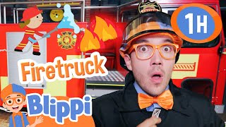 Blippi Rides in a Firetruck 1 Hour of Fire Vehicles for Kids [upl. by Abrams]