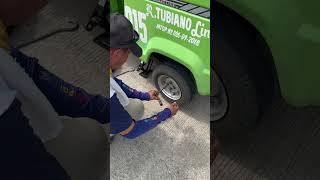 Flat tire change 🛞⚙️🛠️ flattire tools changetire tires wrench sparetire skills tricycle [upl. by Sirrap]