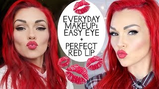 Everyday Makeup  Pretty Easy Eye Makeup amp Red Lip [upl. by Ocko175]