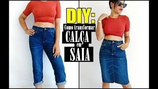 DIY COMO TRANSFORMAR UMA CALÇA JEANS EM SAIA [upl. by Myrtle]