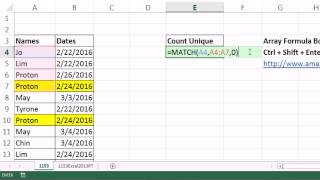 Excel Magic Trick 1153 Unique Count For Name amp Date Array Formula 2013 PivotTable More… [upl. by Yllus844]