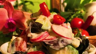 Avocado Radish Tomato Romaine Salad with Garlic Cashew Dressing  Take 3 [upl. by Ytinav]