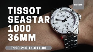 UNBOXING TISSOT SEASTAR 1000 36MM WHITE DIAL T1202101101100 [upl. by Kevyn]