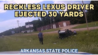 140mph pursuit of reckless Lexus driver  WRECK EJECTS DRIVER 30 YARDS Slams into cables at 100mph [upl. by Tik]