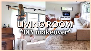 DIY LIVING ROOM MAKEOVER  removing carpets amp the best paint color extreme room makeover [upl. by Euqinot930]