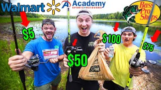 Walmart vs Bass Pro Shops vs Academy 100 BUDGET Fishing Challenge Rod Reel Lures [upl. by Berwick]